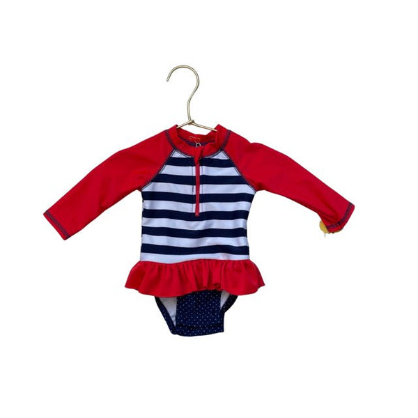 Cat & Jack Red, Navy & White Stripe Swimsuit with Tag - Size 3-6 Months - Bounce Mkt