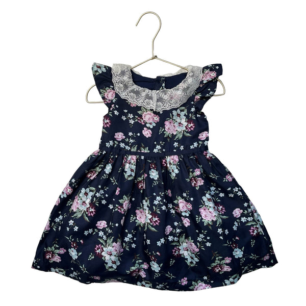 Janie and Jack Navy Floral Dress, Lace Collar - Size 18 - 24 Mo - Bounce Mkt