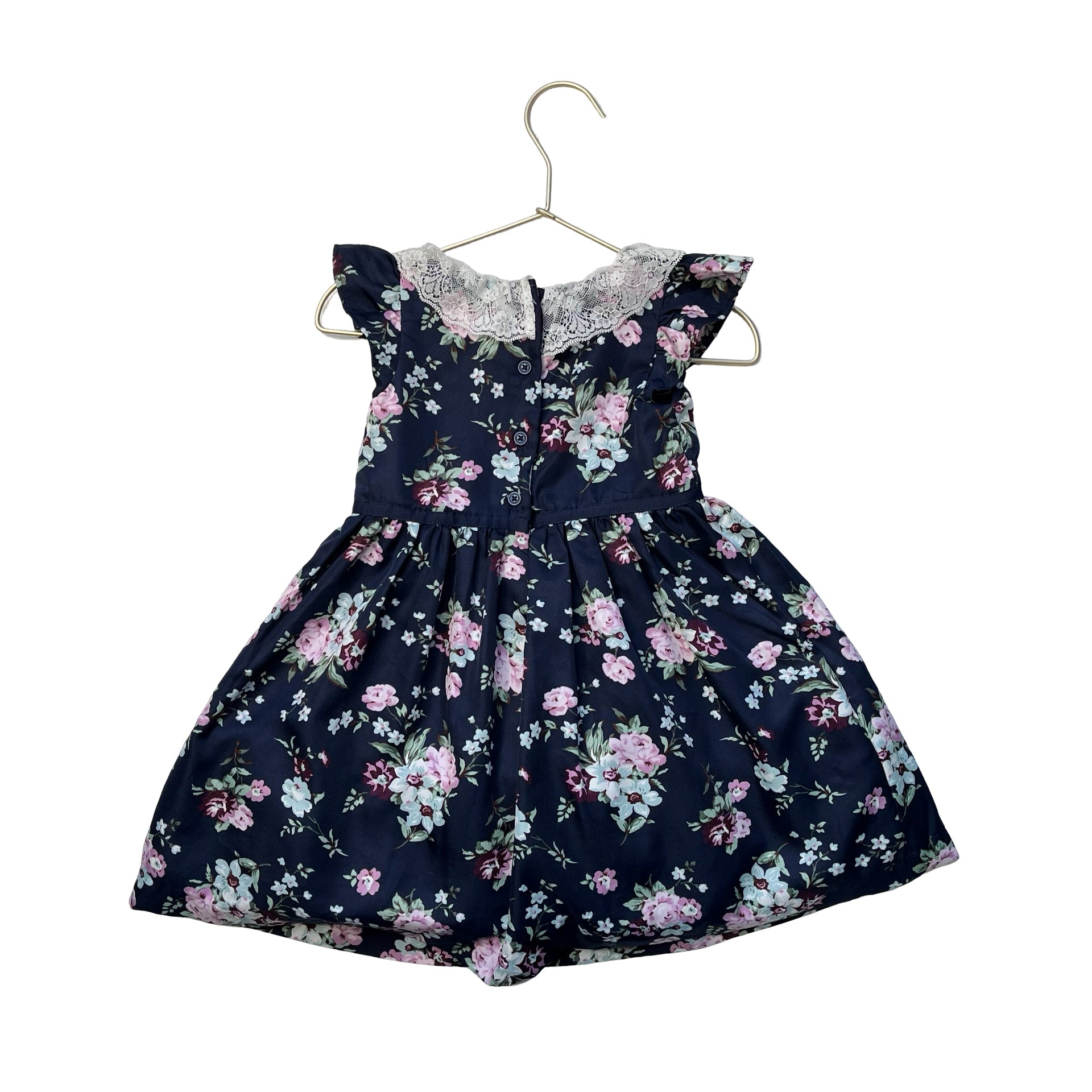 Janie and Jack Navy Floral Dress, Lace Collar - Size 18 - 24 Mo - Bounce Mkt