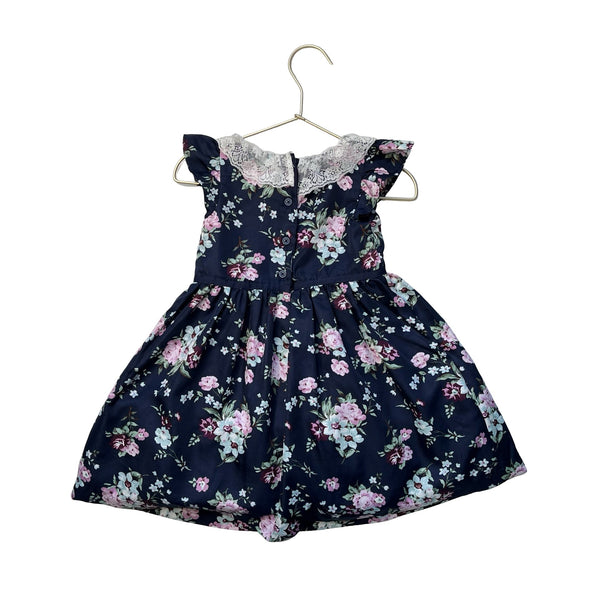 Janie and Jack Navy Floral Dress, Lace Collar - Size 18 - 24 Mo - Bounce Mkt