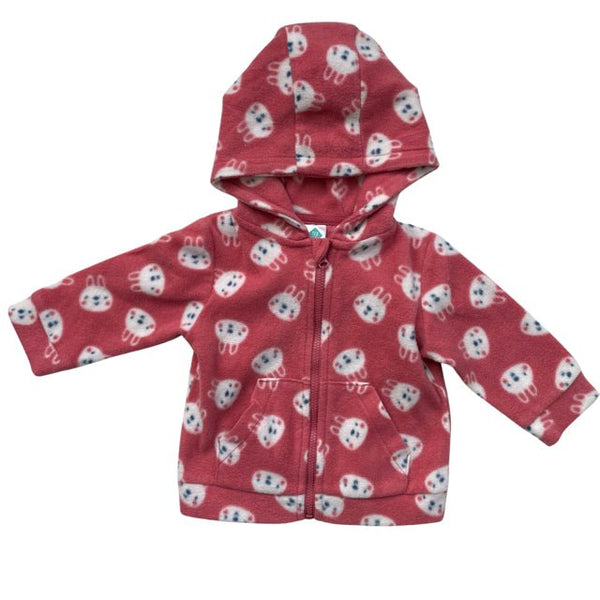 TEX Baby Pink Bunny Print Zip Up Fleece Jacket with Hood - Size 9 Mo - Bounce Mkt