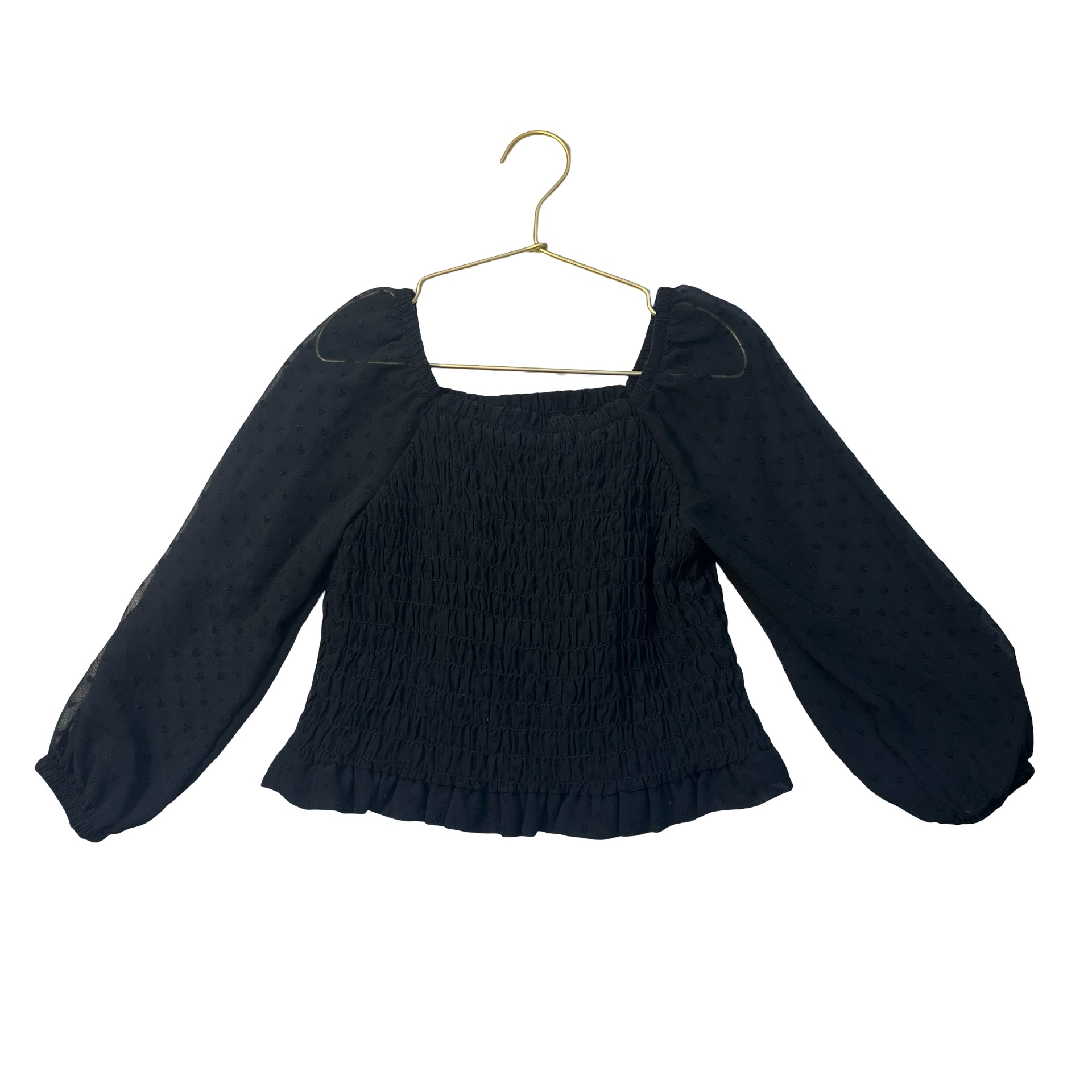 Old Navy Black Smocked Chiffon Heart Print Top -  Size M 8