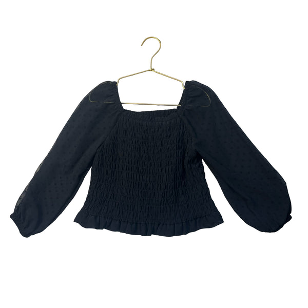 Old Navy Black Smocked Chiffon Heart Print Top -  Size M 8