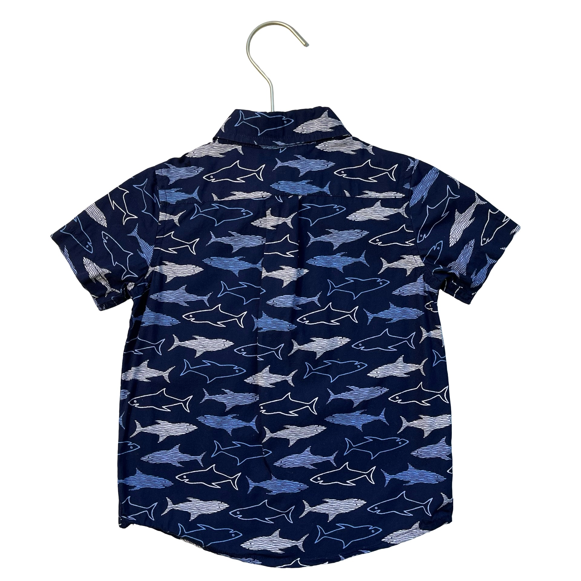 Janie and Jack Navy Shark Print Button Down Shirt - Size 2T