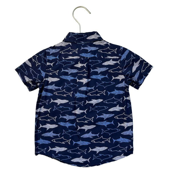 Janie and Jack Navy Shark Print Button Down Shirt - Size 2T