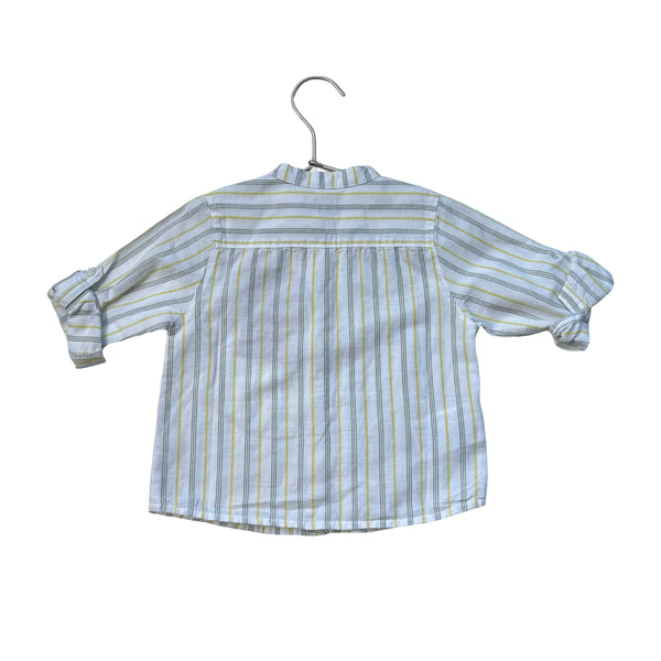Mayoral Ivory, Yellow, Green Striped Cotton-Linen Button Down - Size 12 Mo