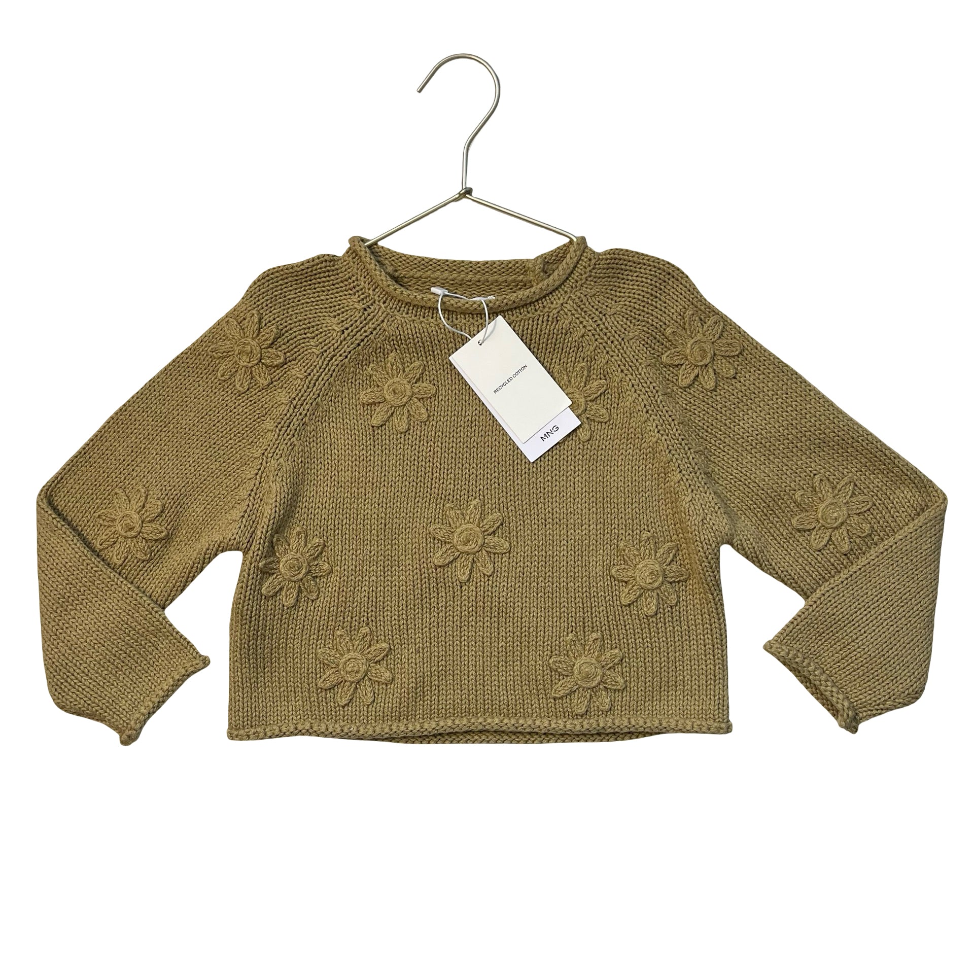 Mango Khaki Flower 100% Cotton Sweater - Size 5-6