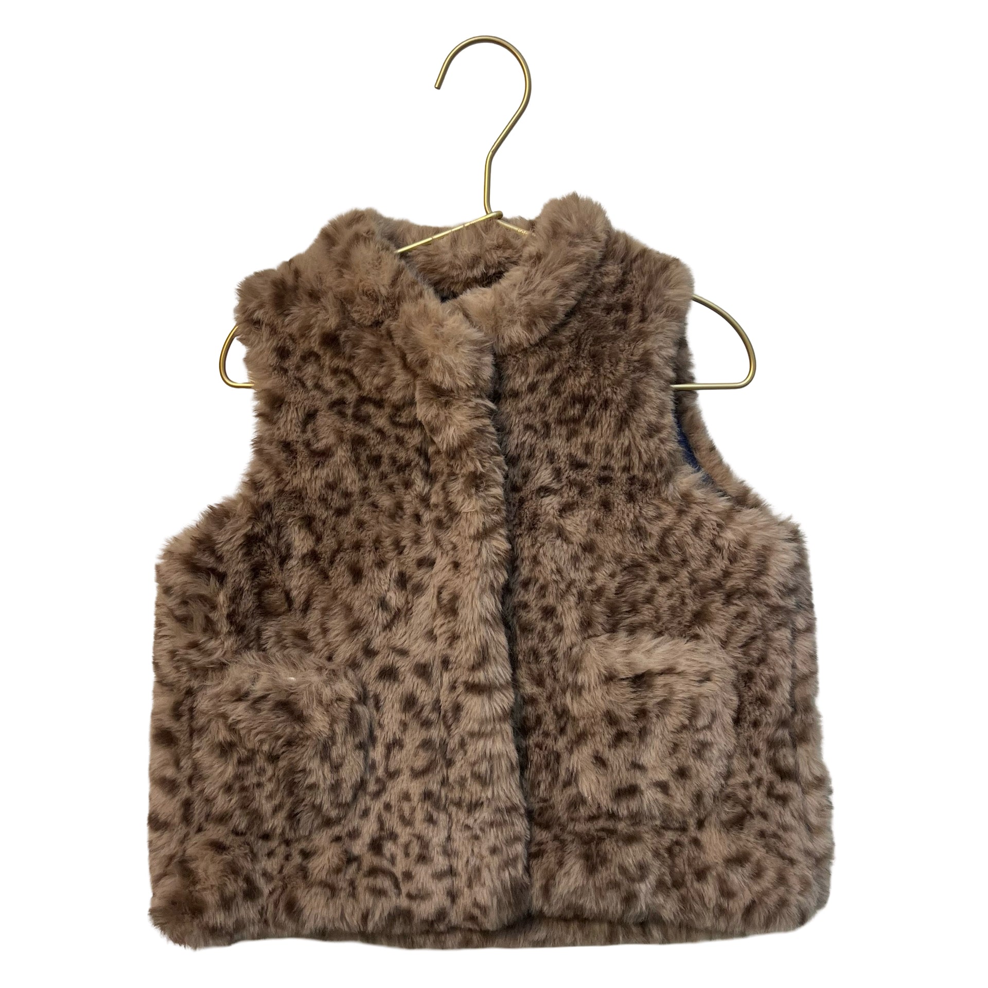 Mini Boden Brown Leopard Print Faux Fur Vest - Size 5-6Y
