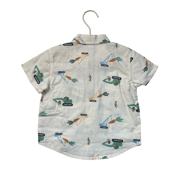 Old Navy Ivory Bunny Construction Truck Print Button Down Shirt - Size 18-24 Mo