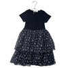 Castro Black Ribbed & Floral Pleated Tulle Dress - Size 4-6
