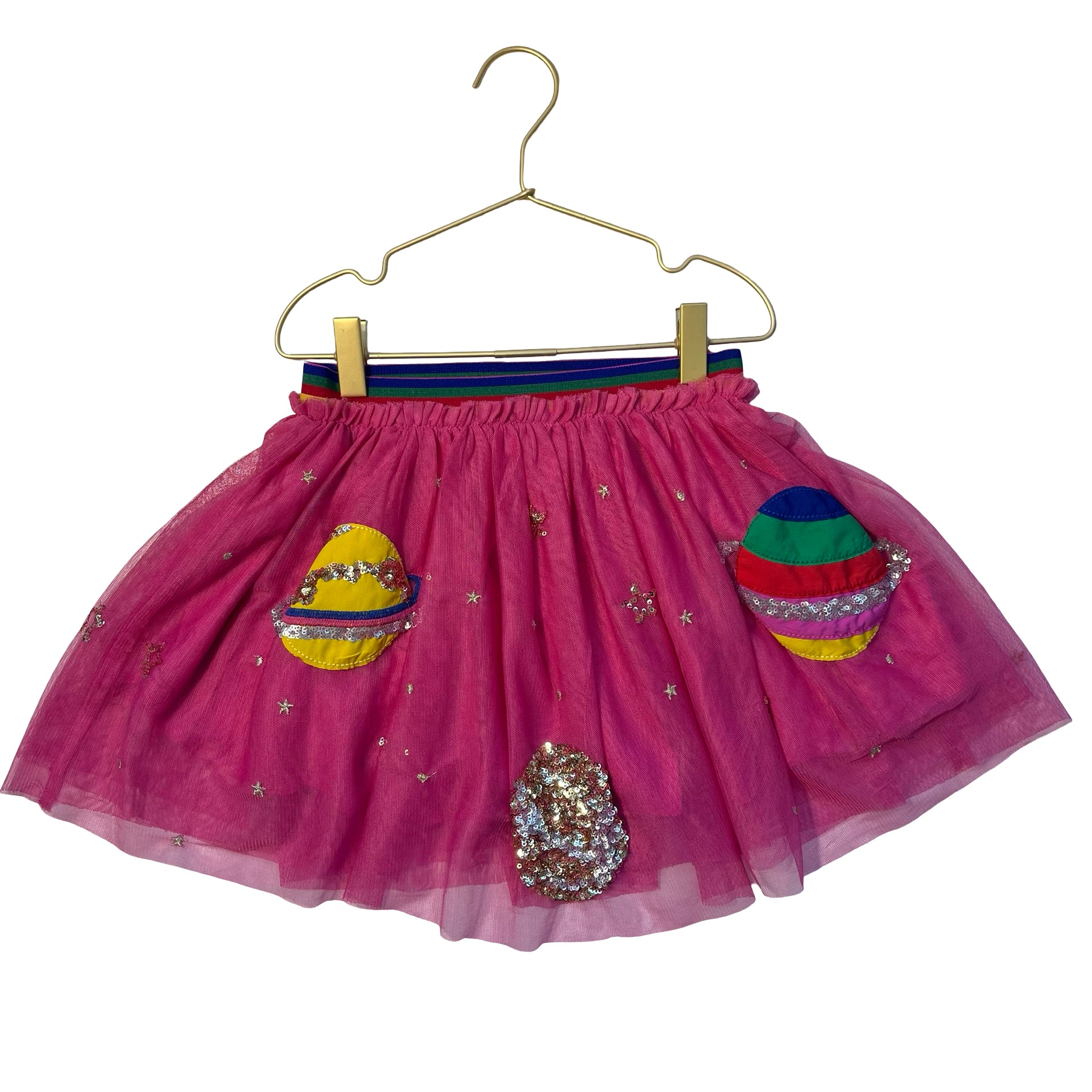 Mini Boden Pink Tulle Applique Sequin Planet Skirt - Size 6-7Y