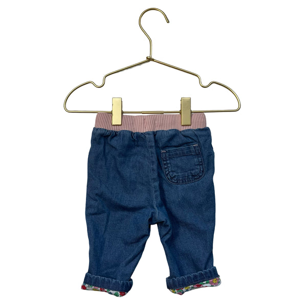 Baby Boden Flower Print Jersey Lined Denim Jeans - Size 3-6 Mo
