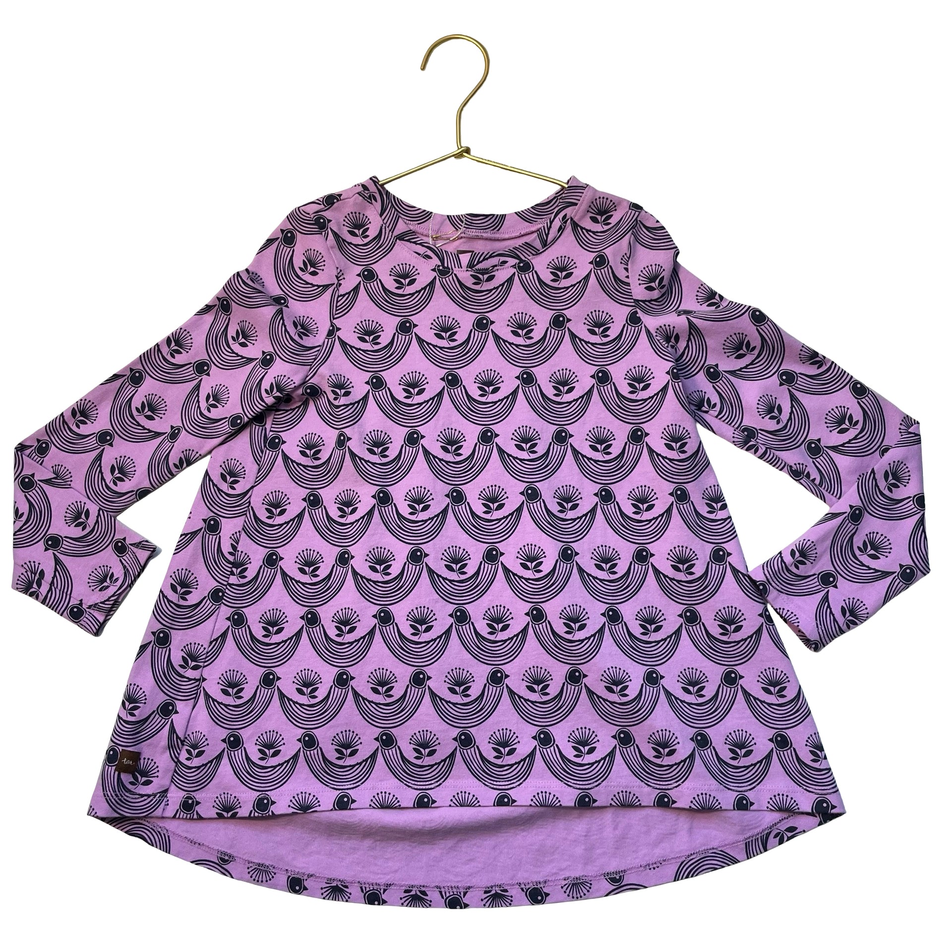 Tea Collection Purple Bird & Flower Pattern Tunic Top - Size 7