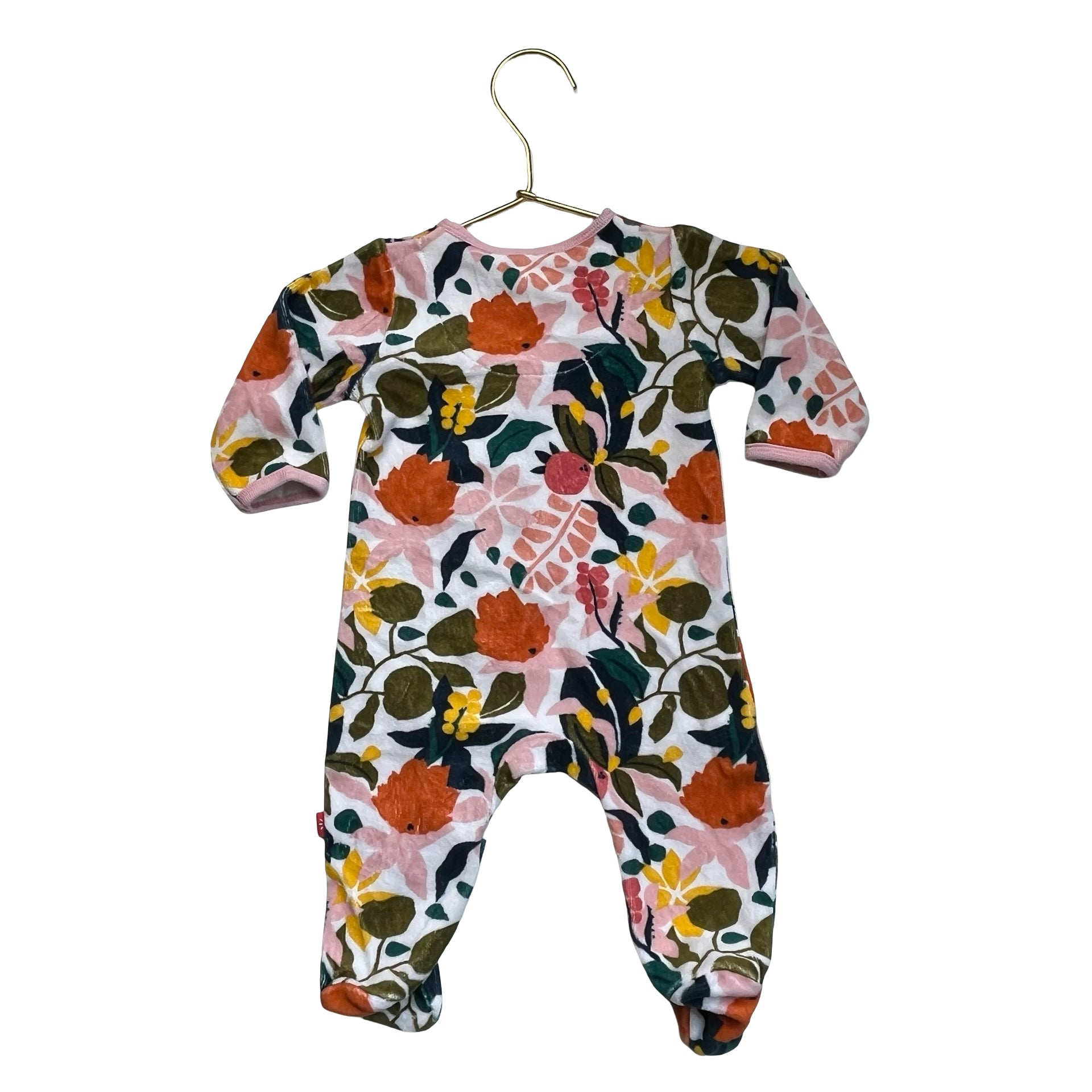 Magnetic Me Flower & Leaf Print Velour Footed PJs - Size 0-3 Mo