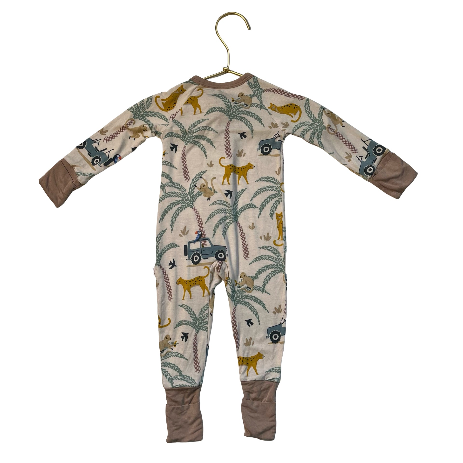 Little Sleepies Ivory Jungle Animal Print One-Piece PJs - Size 0-3 Mo