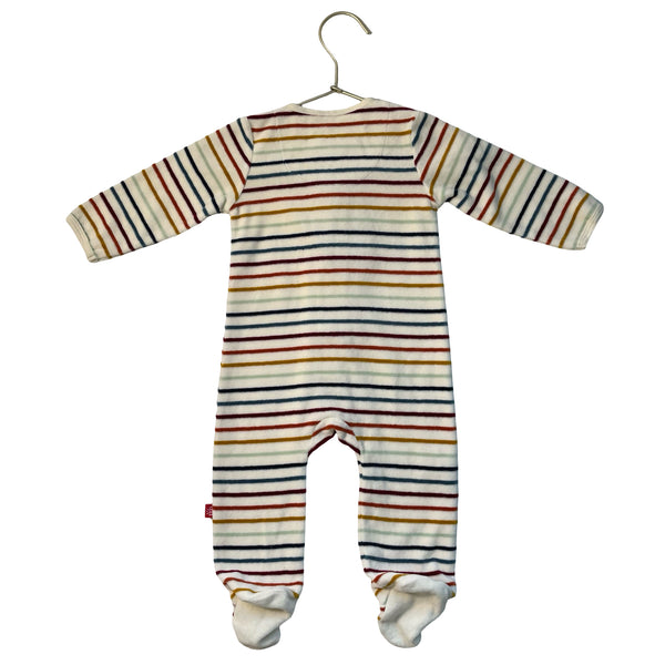 Magnetic Me Ivory & Multi-Color Stripe Velour One Piece - Size 3-6 Months