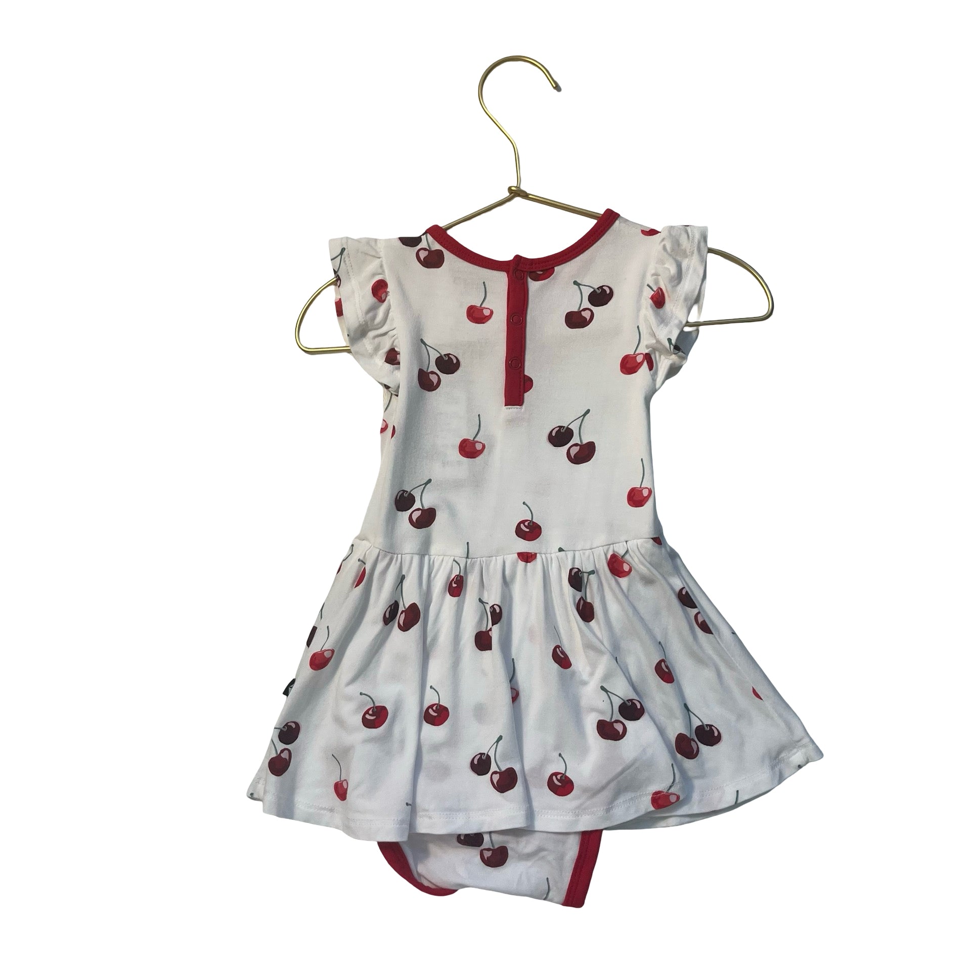 Kyte White & Red Cherry Print Bodysuit Dress - Size 12-18 Mo