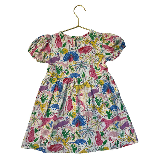 Mini Boden Colorful Wild Animal & Plant Print Dress - Size 3-4Y