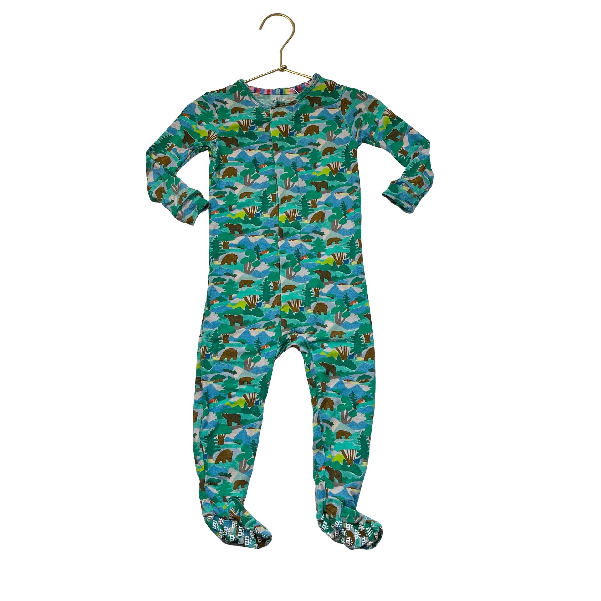 Magnetic Me Green Bear & Outdoors Print Footed One-Piece PJs - Size 9-12 Mo