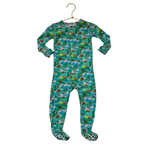 Magnetic Me Green Bear & Outdoors Print Footed One-Piece PJs - Size 9-12 Mo