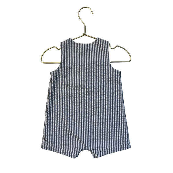 Little Me Blue & White Striped Seersucker Lobster Applique Romper - Size 6 Mo