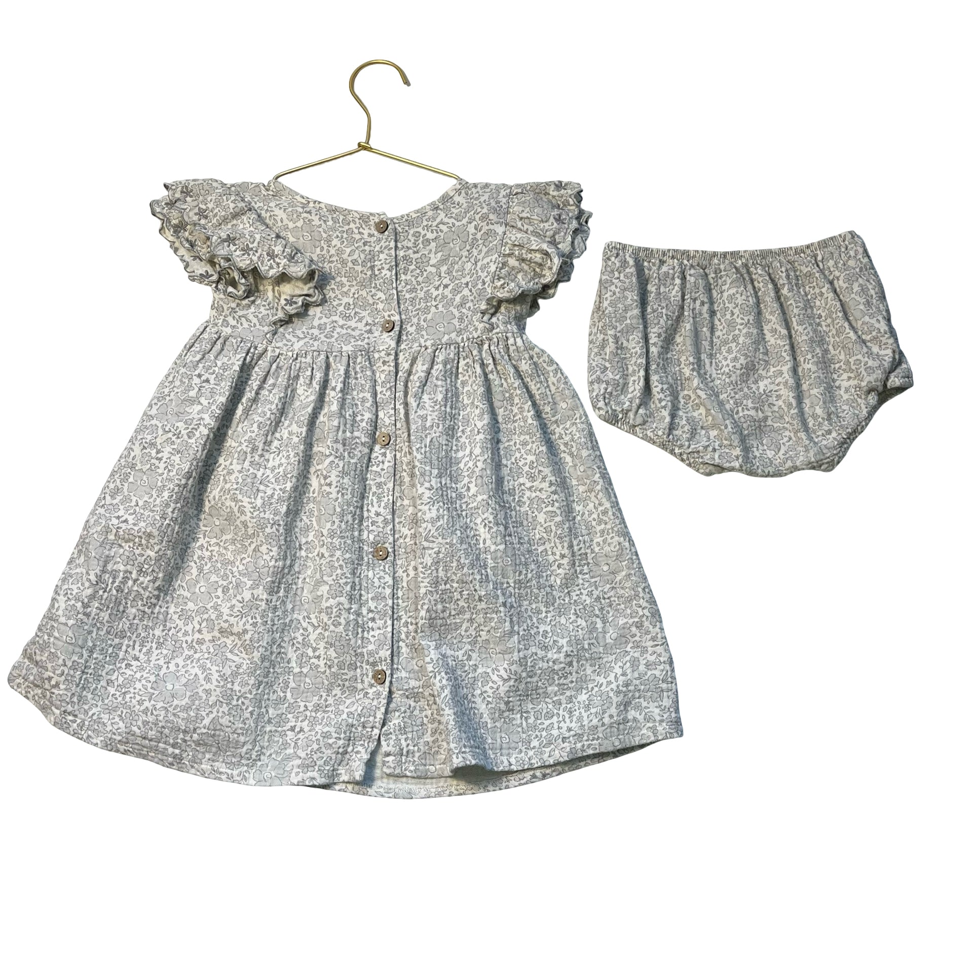 Quincy Mae Ivory & Gray Floral Dress & Bloomers - Size 4-5Y