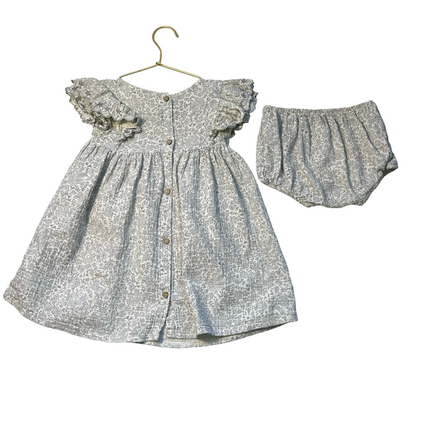 Quincy Mae Ivory & Gray Floral Dress & Bloomers - Size 4-5Y