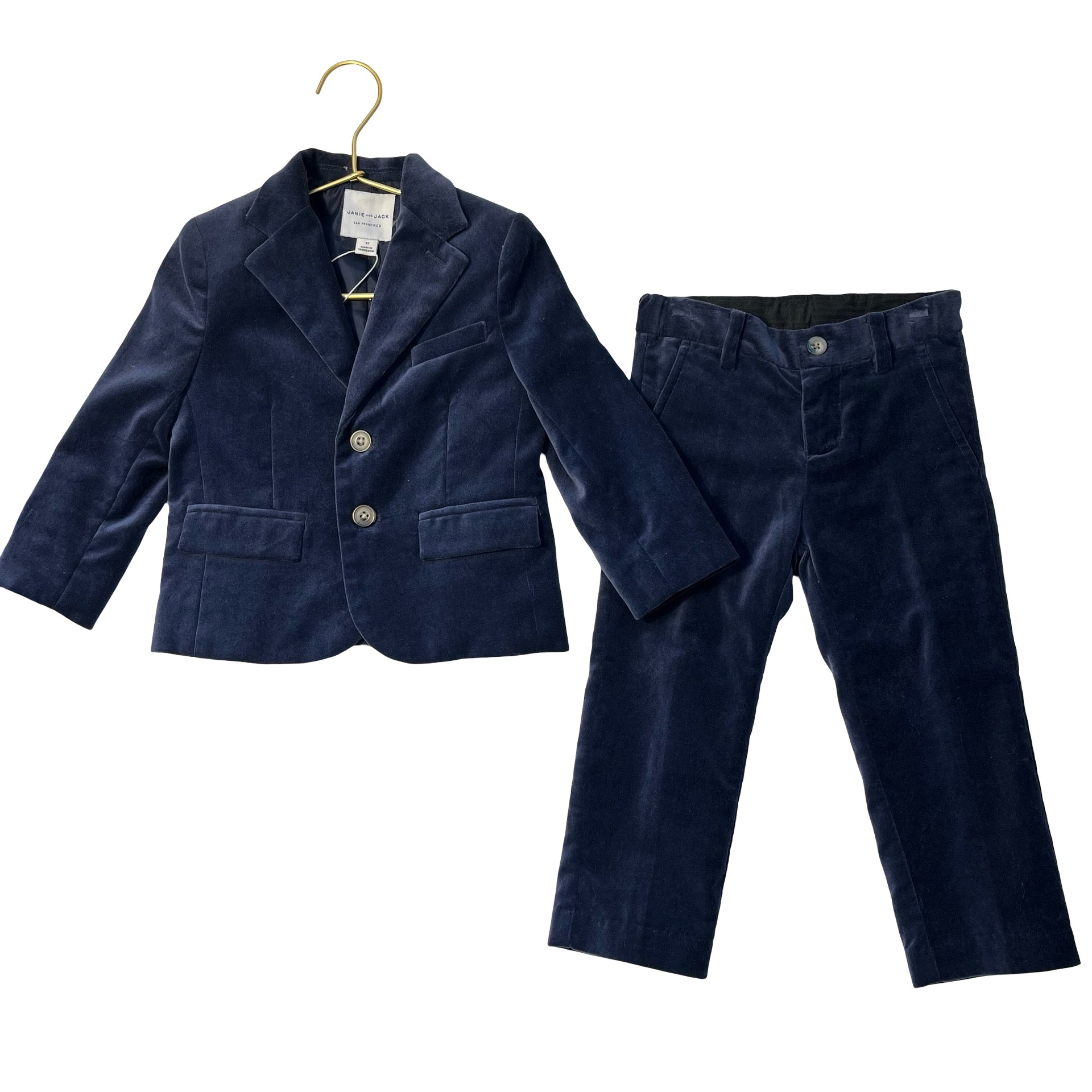 Janie and Jack Navy Velvet 2 Piece Suit - Size 2T