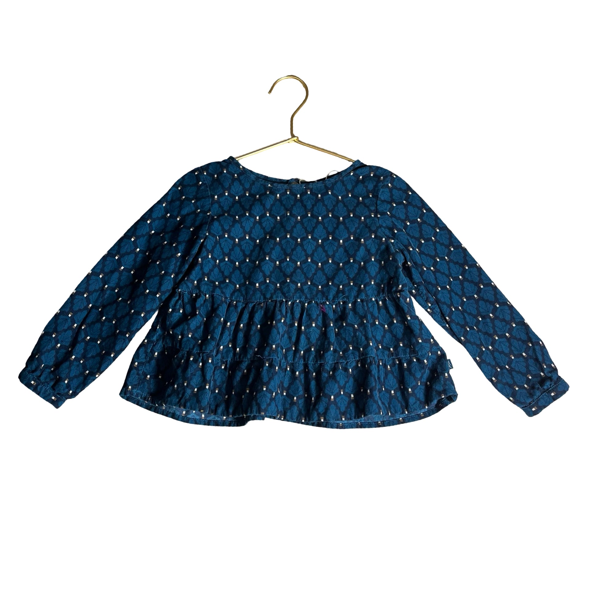 Okaidi Teal & Navy Pattern Corduroy Blouse - Size 3A