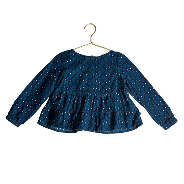 Okaidi Teal & Navy Pattern Corduroy Blouse - Size 3A
