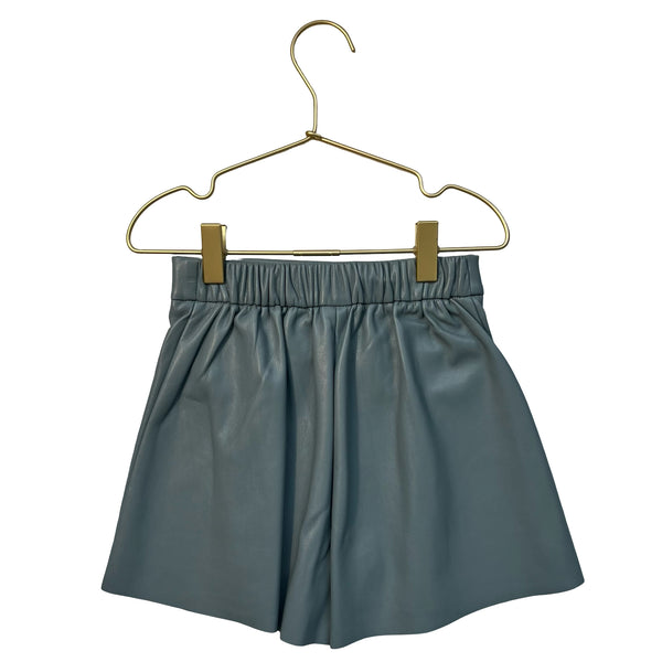 Mayoral Slate Blue Faux Leather Pleated Shorts - Size 7