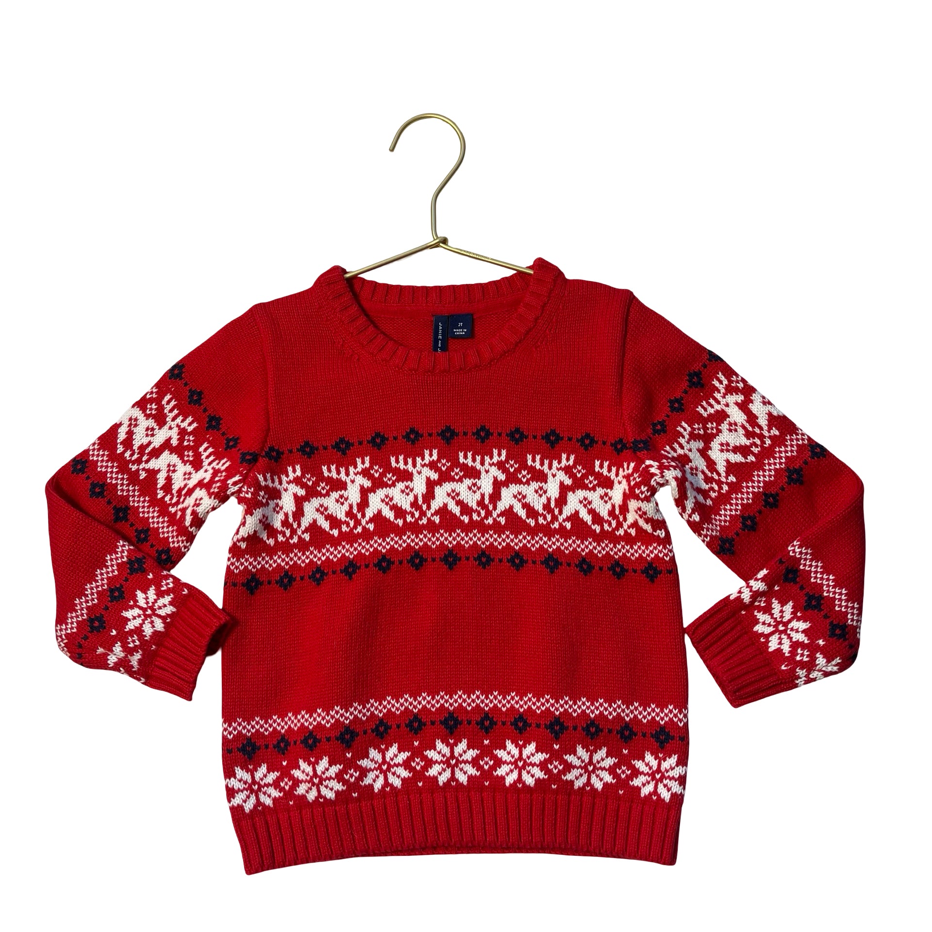Janie and Jack Red Cotton Reindeer Fair Isle Sweater - Size 2T