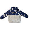 Mini Boden Ivory Sherpa & Navy Quilted Dinosaur Print Hooded Jacket - Size 6-7Y