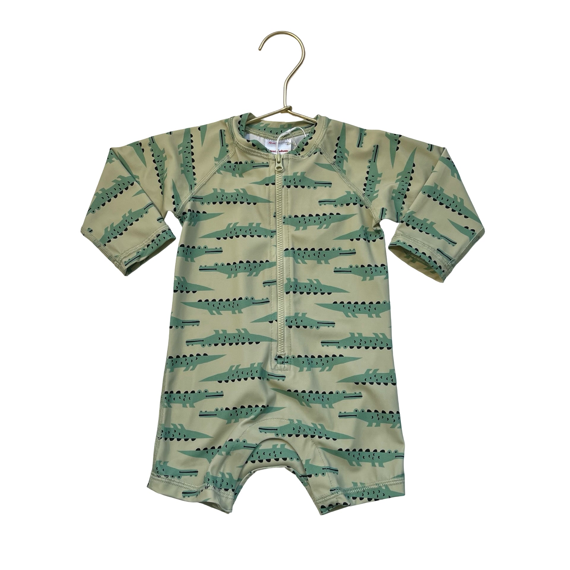 Hanna Andersson Green Alligator Print Swim Suit Romper - Size 6-12 Mo