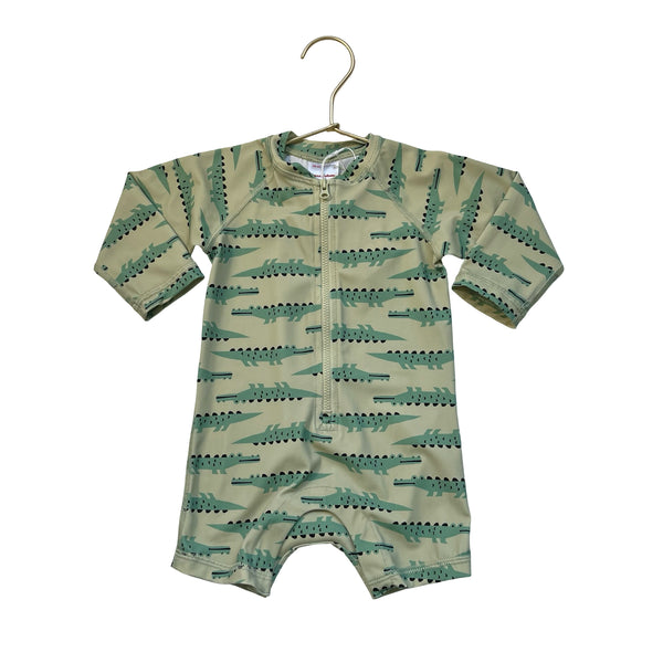 Hanna Andersson Green Alligator Print Swim Suit Romper - Size 6-12 Mo