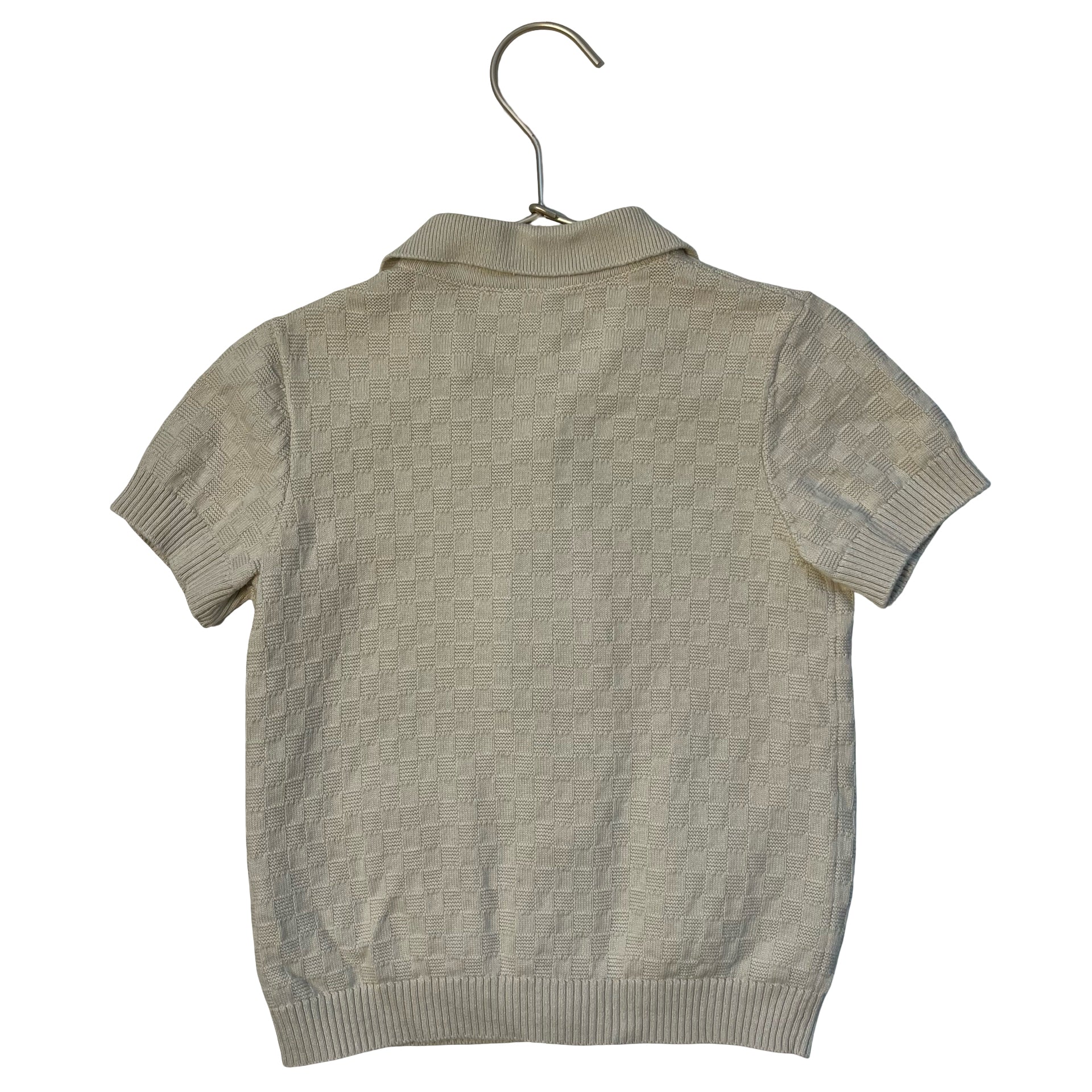 Janie and Jack Tan Cotton Knit Button Down Polo Shirt - Size 3