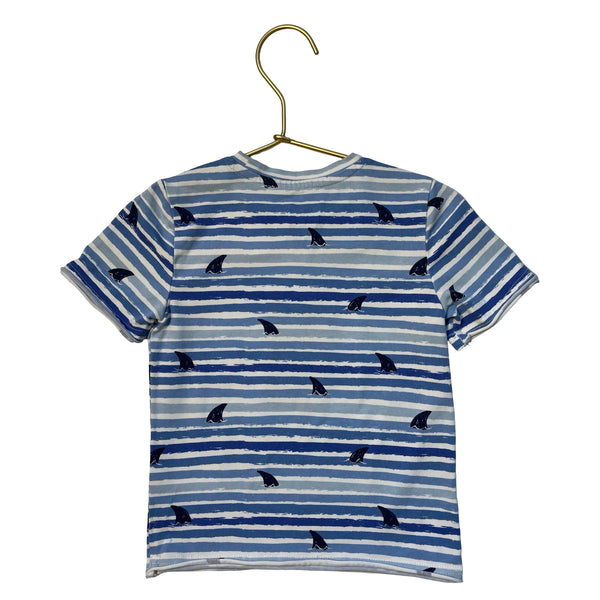 Egg Blue Striped Shark Fin Print T-Shirt - Size 18 Mo