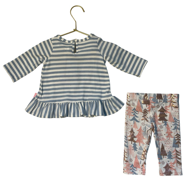 Rare Editions Light Blue & Pink Christmas Tree Top & Leggings Set - Size 3-6 Mo