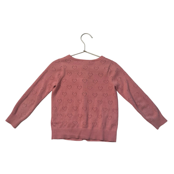 Bonton Peach Heart Cotton Cardigan Sweater - Size 4