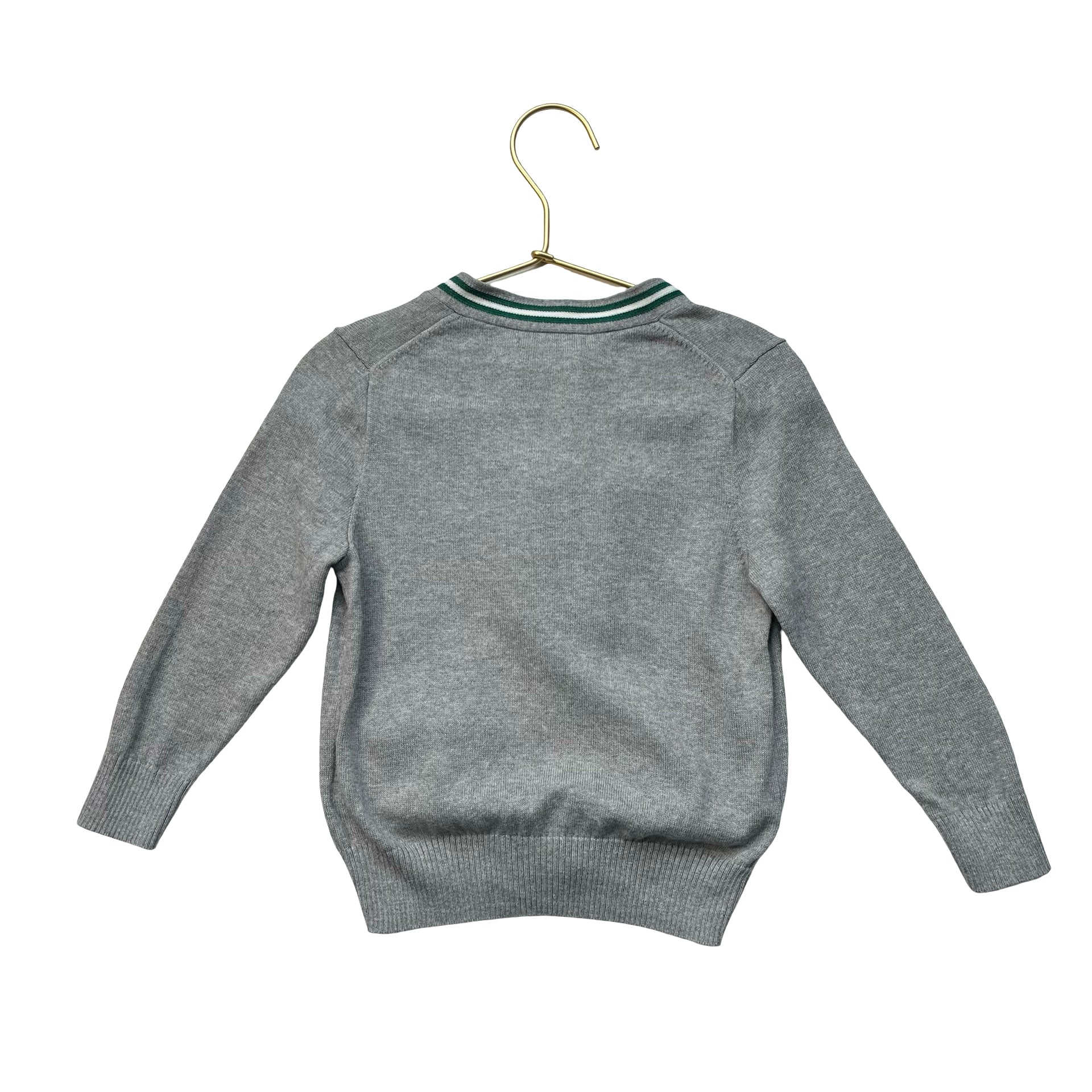 Polo Ralph Lauren Gray & Green Trim V-Neck Cotton Cardigan Sweater - Size 2