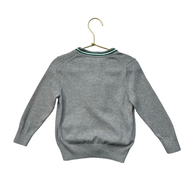 Polo Ralph Lauren Gray & Green Trim V-Neck Cotton Cardigan Sweater - Size 2