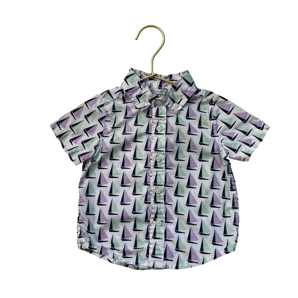 Janie and Jack White, Green, Purple, Navy Sailboat Print Button Down - 12-18 Mo