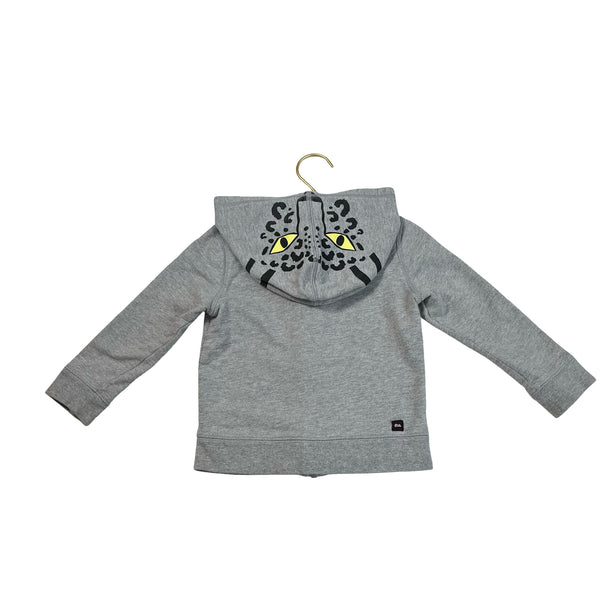Tea Collection Gray Leopard Zip-Up Hooded Sweatshirt - Size 3