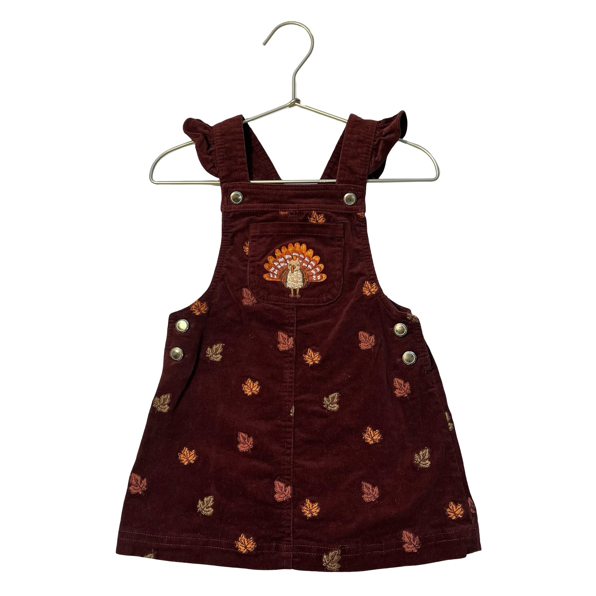 Cynthia Rowley Embroidered Turkey & Leaf Rust Corduroy Overall Dress - 2T