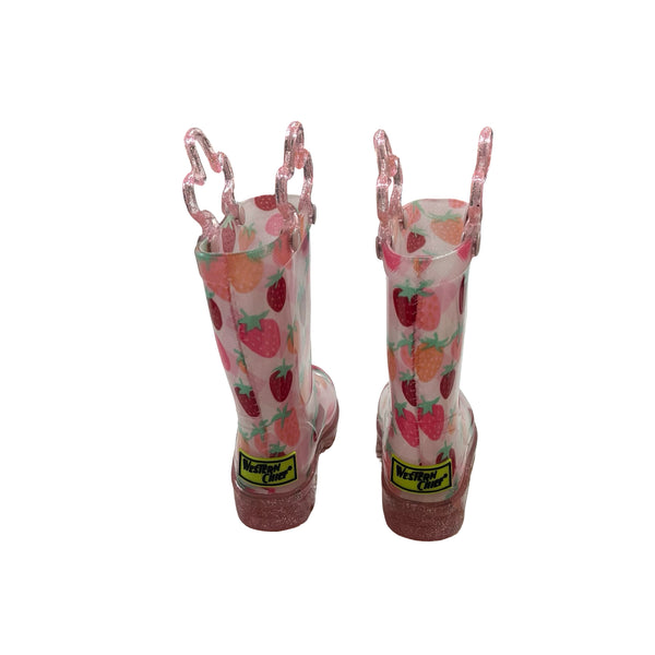 Western Chief Pink Strawberry Print Light-Up Rain Boots - Size 5