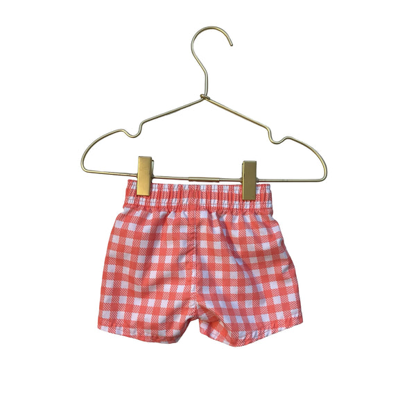 Rugged Butts Peach & White Check Swim Shorts - Size 0-3 Mo
