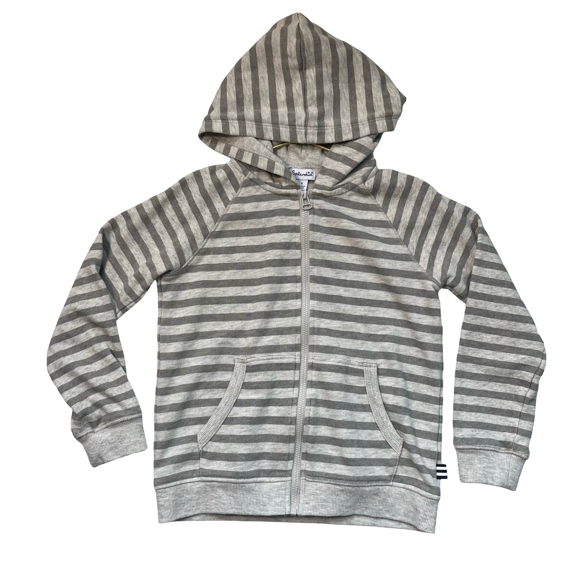Splendid Gray Striped Zip-Up Hooded Sweatshirt - Size 6