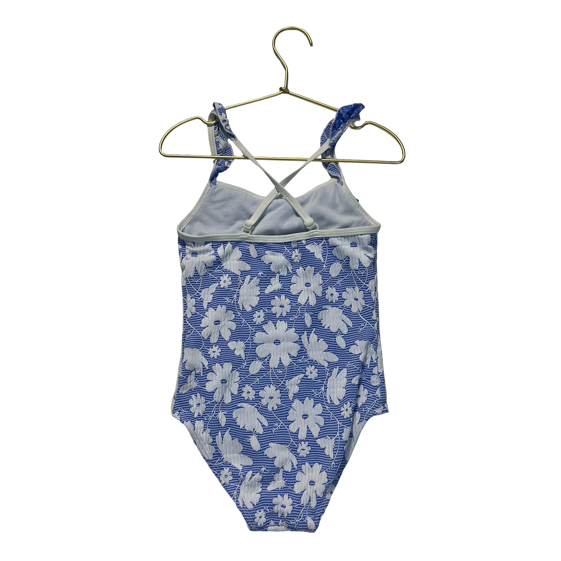 Monsoon Blue & White Stripe & Flower Print Swim Suit - Size 7-8Y