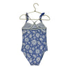 Monsoon Blue & White Stripe & Flower Print Swim Suit - Size 7-8Y