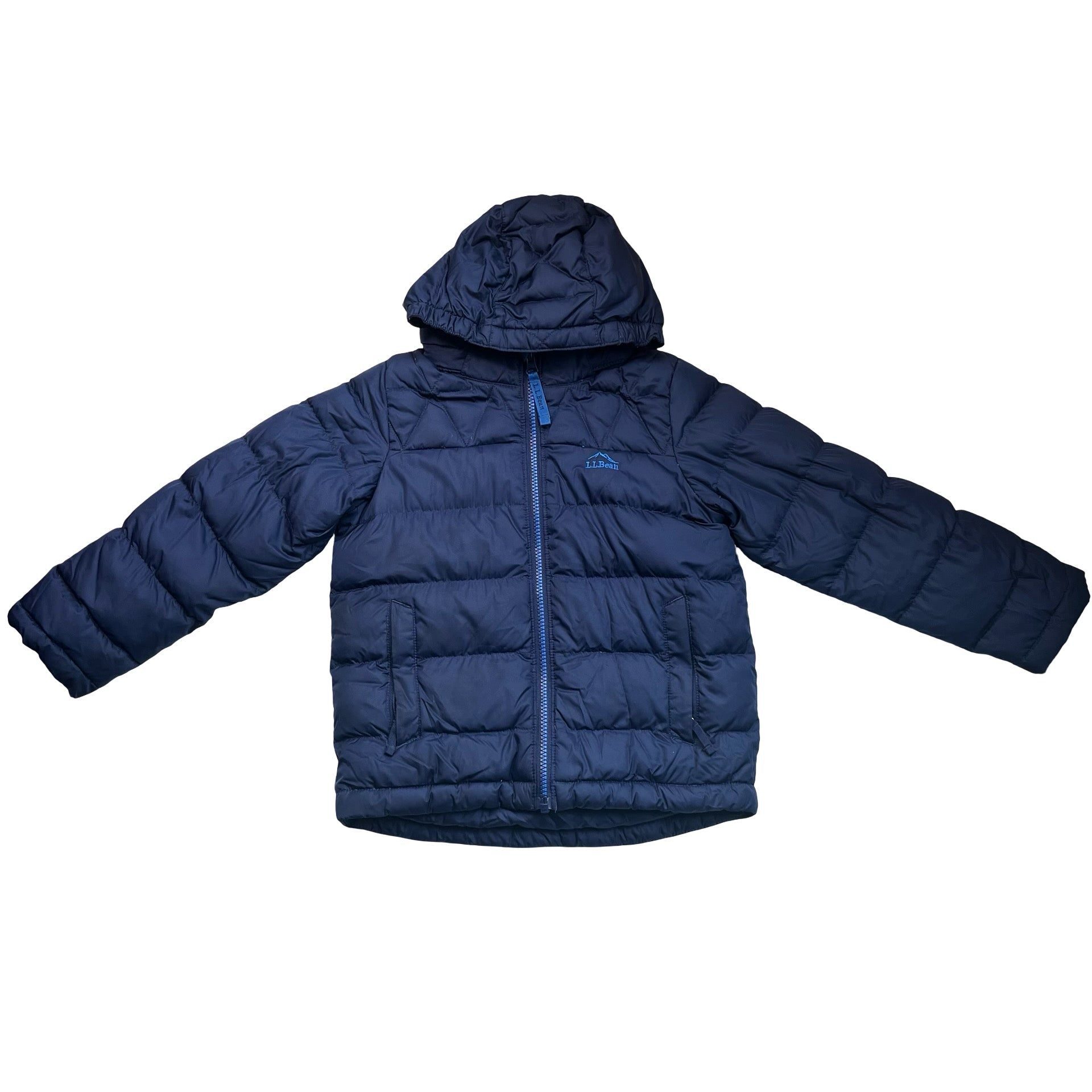 L.L.Bean DownTek Navy Puffer Jacket, Removeable Hood - Size M 5-6